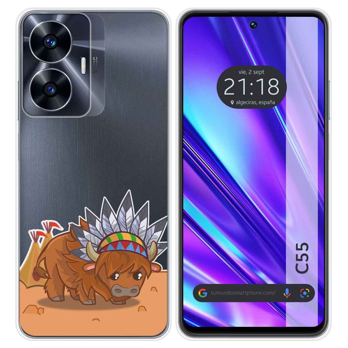 Funda Silicona Transparente para Realme C55 diseño Bufalo Dibujos