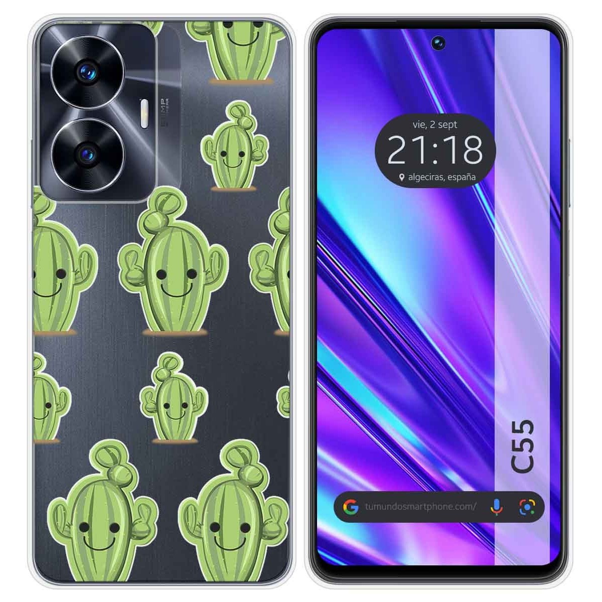 Funda Silicona Transparente para Realme C55 diseño Cactus Dibujos