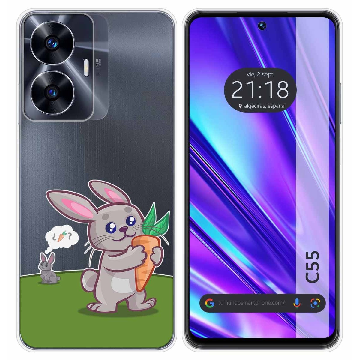 Funda Silicona Transparente para Realme C55 diseño Conejo Dibujos