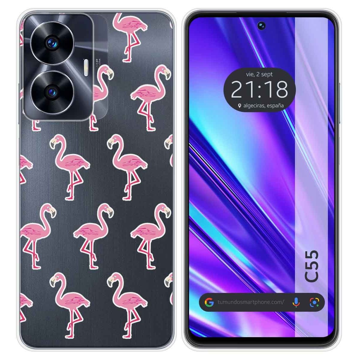 Funda Silicona Transparente para Realme C55 diseño Flamenco Dibujos