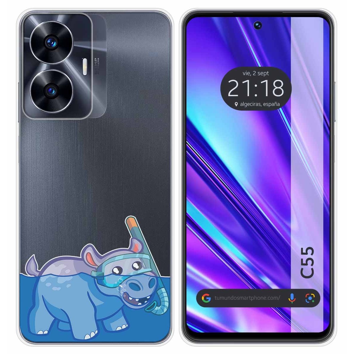 Funda Silicona Transparente para Realme C55 diseño Hipo Dibujos