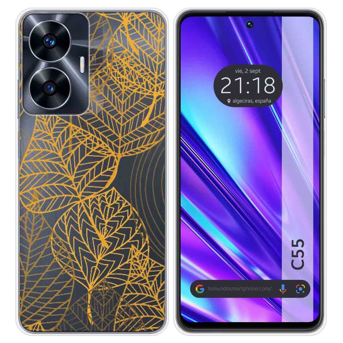 Funda Silicona Transparente para Realme C55 diseño Hojas Dibujos