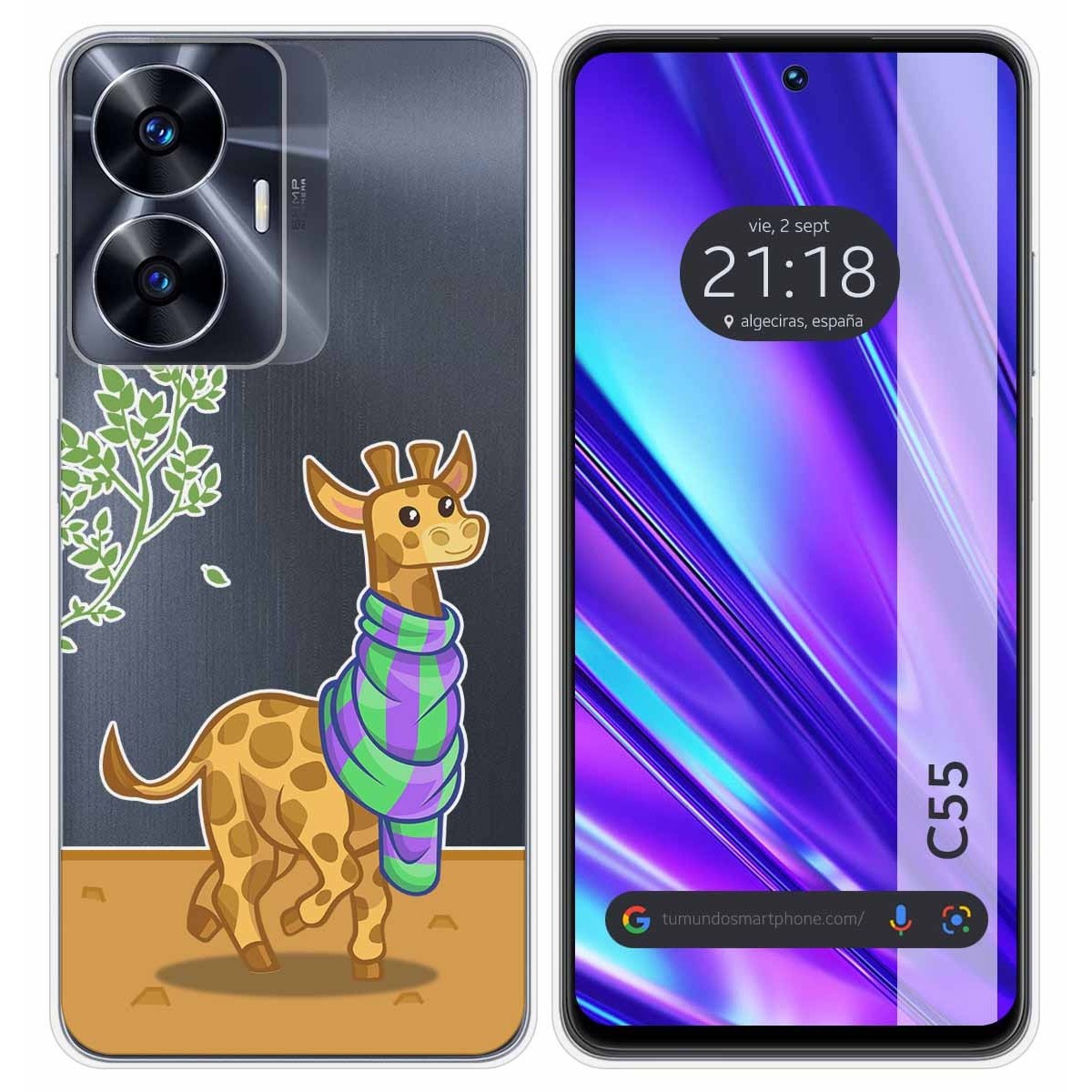 Funda Silicona Transparente para Realme C55 diseño Jirafa Dibujos