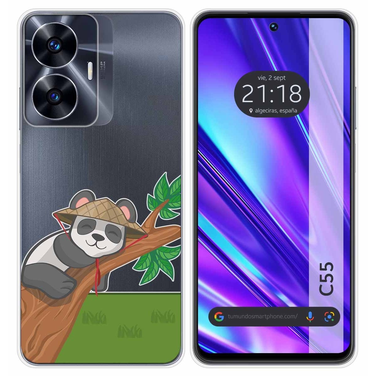 Funda Silicona Transparente para Realme C55 diseño Panda Dibujos
