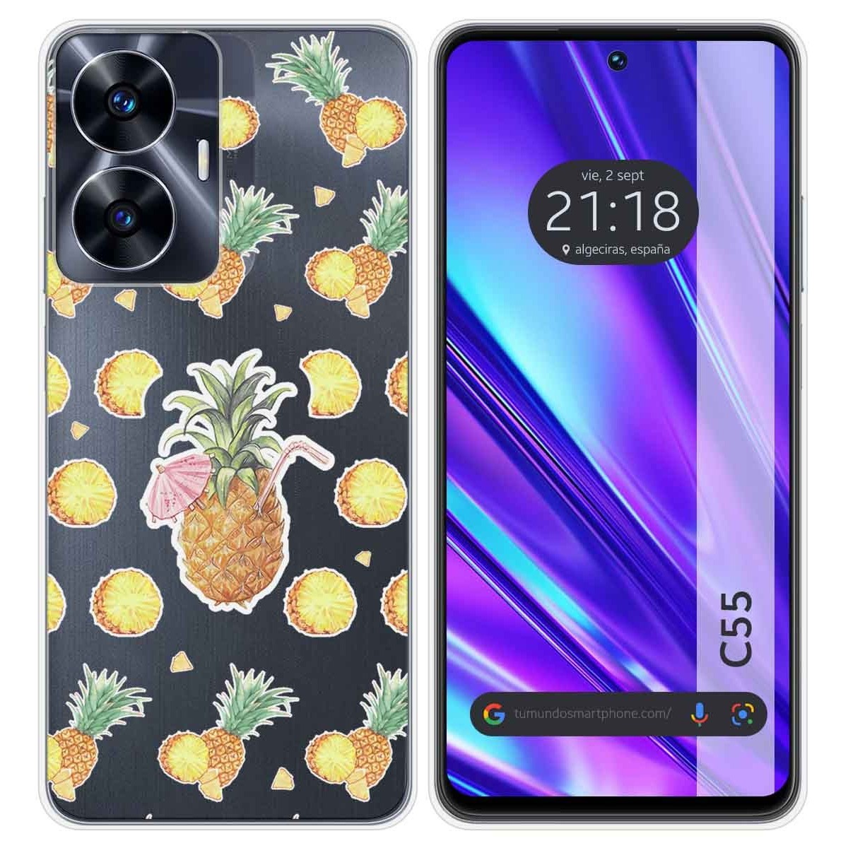 Funda Silicona Transparente para Realme C55 diseño Piña Dibujos