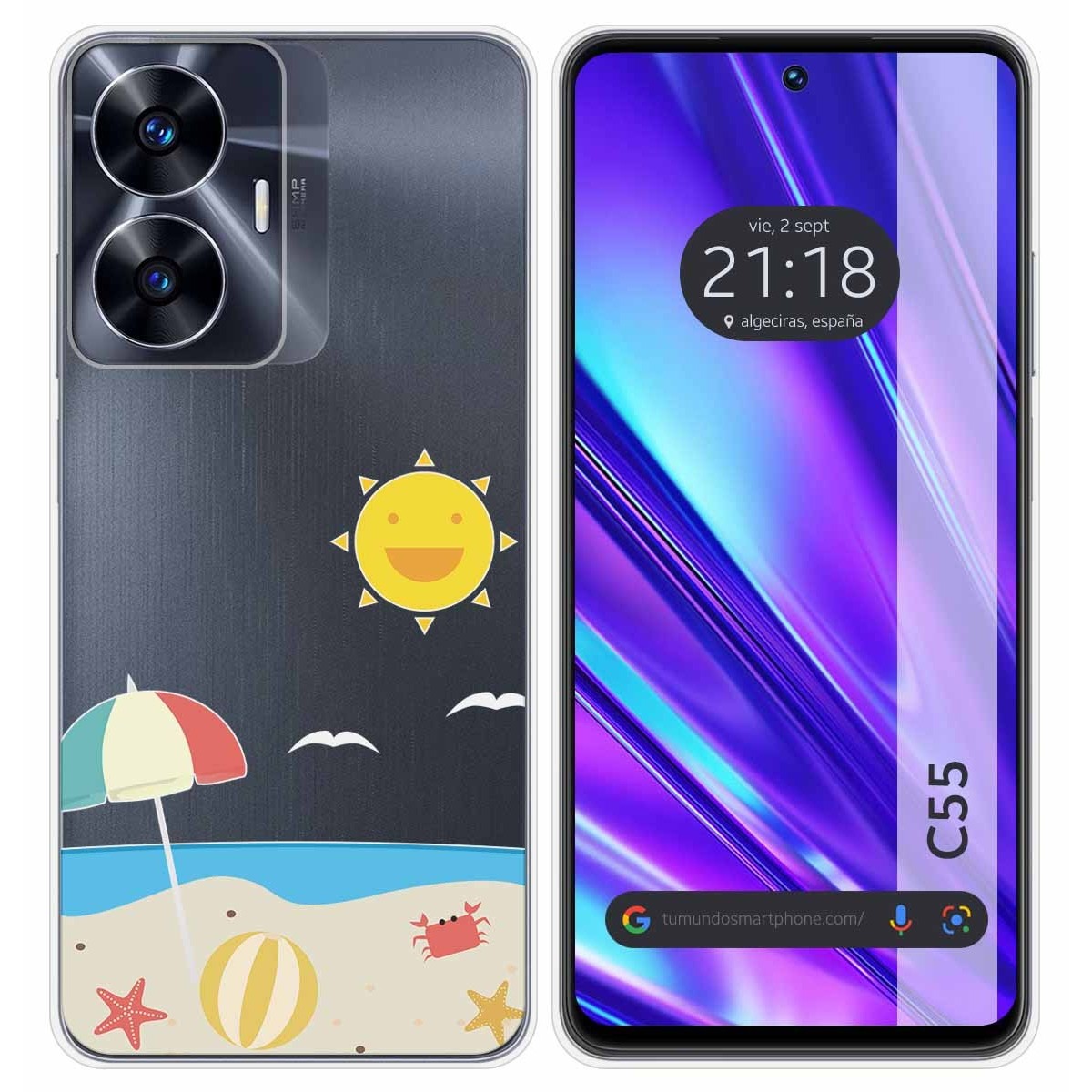 Funda Silicona Transparente para Realme C55 diseño Playa Dibujos