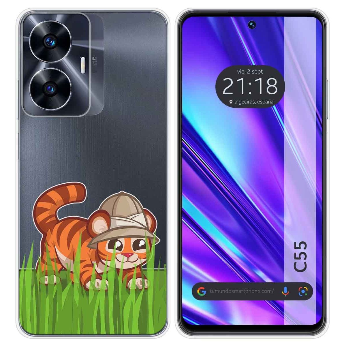 Funda Silicona Transparente para Realme C55 diseño Tigre Dibujos