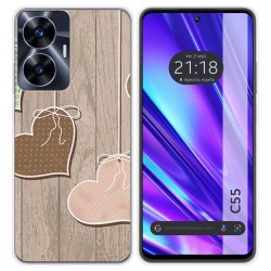Funda Silicona para Realme C55 diseño Corazones Madera Dibujos