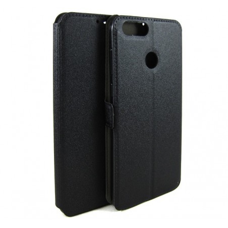 Funda Soporte Piel Negra para Huawei Honor 7X Flip Libro