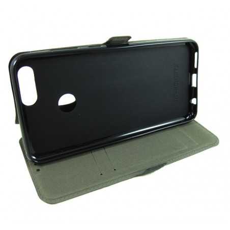 Funda Soporte Piel Negra para Huawei Honor 7X Flip Libro