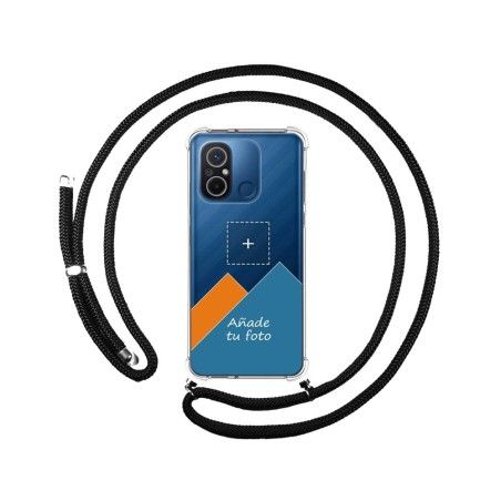 Personaliza tu Funda Colgante Transparente para Xiaomi Redmi 12C con Cordon Negro Dibujo Personalizada