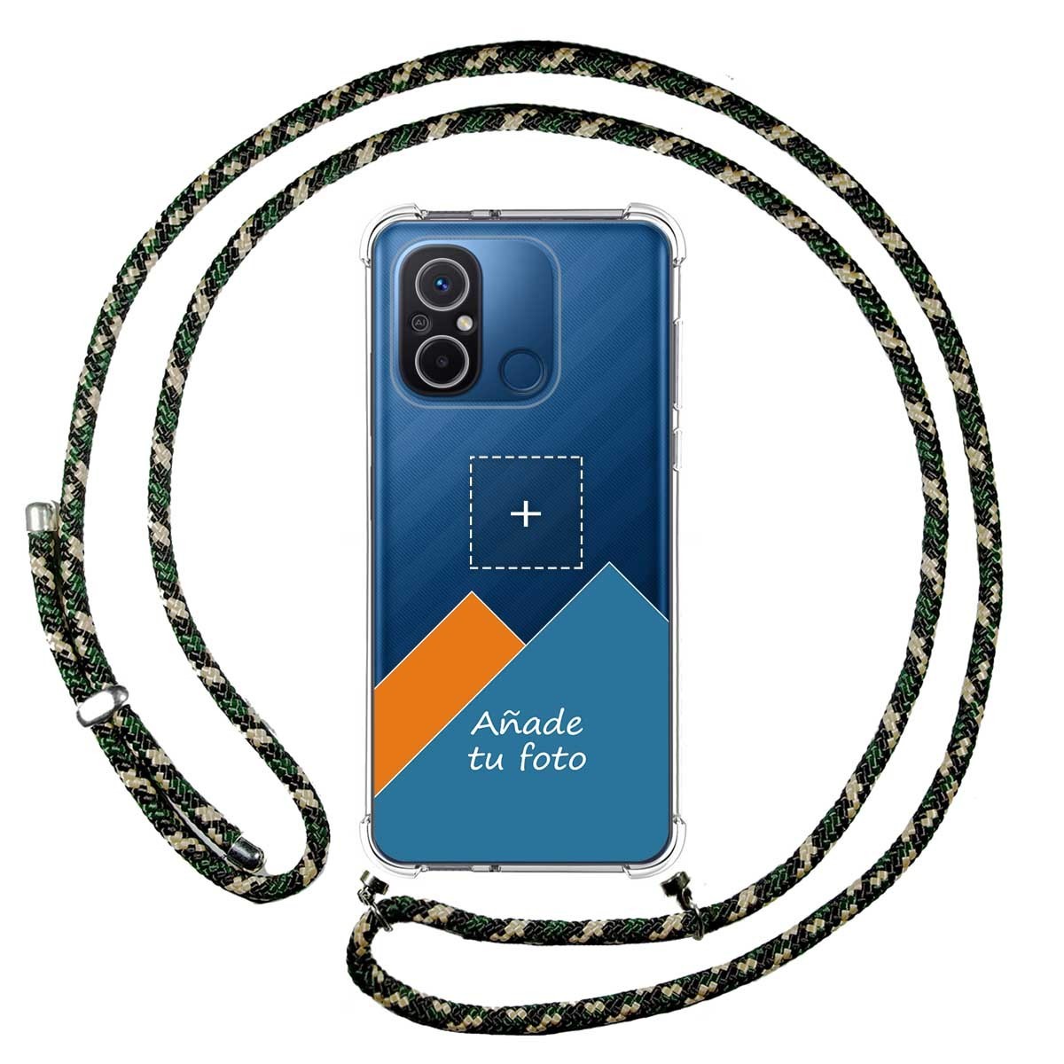 Personaliza tu Funda Colgante Transparente para Xiaomi Redmi 12C con Cordon Verde / Dorado Dibujo Personalizada