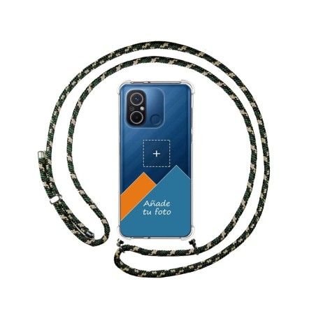 Personaliza tu Funda Colgante Transparente para Xiaomi Redmi 12C con Cordon Verde / Dorado Dibujo Personalizada