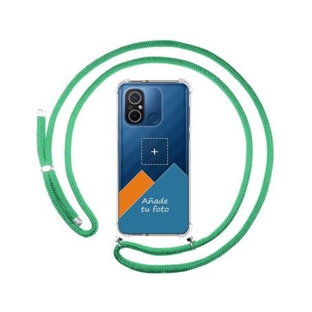 Personaliza tu Funda Colgante Transparente para Xiaomi Redmi 12C con Cordon Verde Agua Dibujo Personalizada