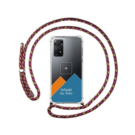Personaliza tu Funda Colgante Transparente para Xiaomi Redmi Note 12 Pro 4G con Cordon Rosa/Dorado Dibujo Personalizada