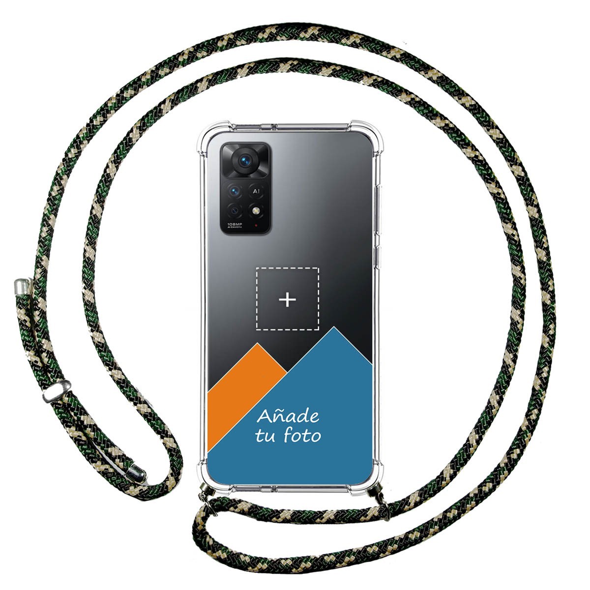 Personaliza tu Funda Colgante Transparente para Xiaomi Redmi Note 12 Pro 4G con Cordon Verde/Dorado Dibujo Personalizada