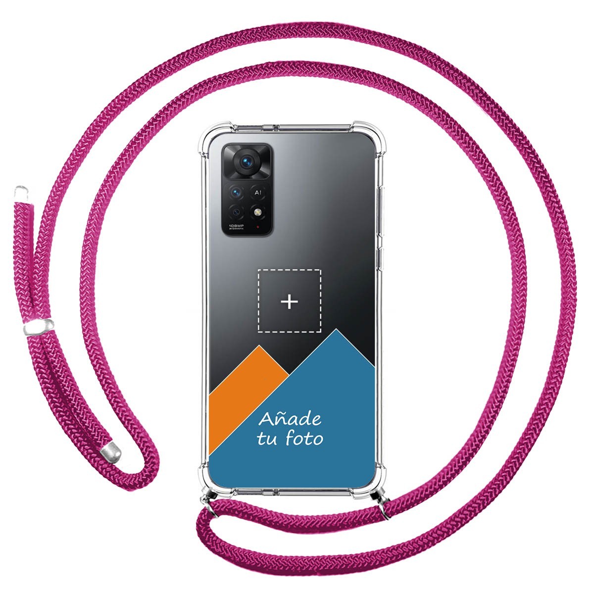 Personaliza tu Funda Colgante Transparente para Xiaomi Redmi Note 12 Pro 4G con Cordon Rosa Fucsia Dibujo Personalizada