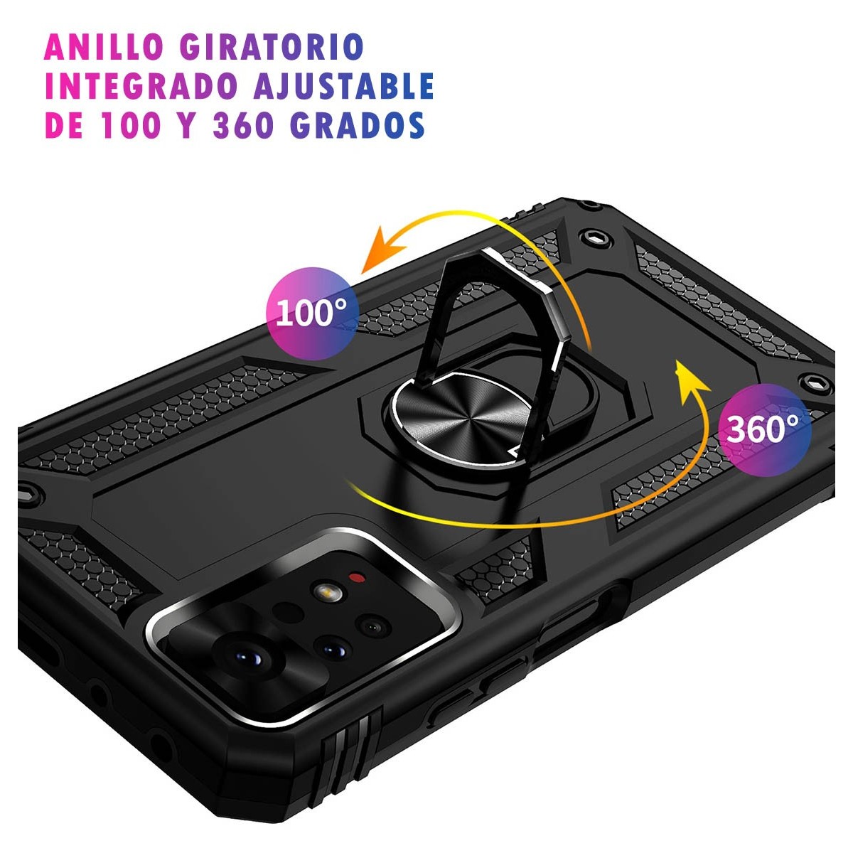 Funda Tough Armor con Anillo Giratorio Negra compatible con Xiaomi Redmi Note 12 Pro 4G