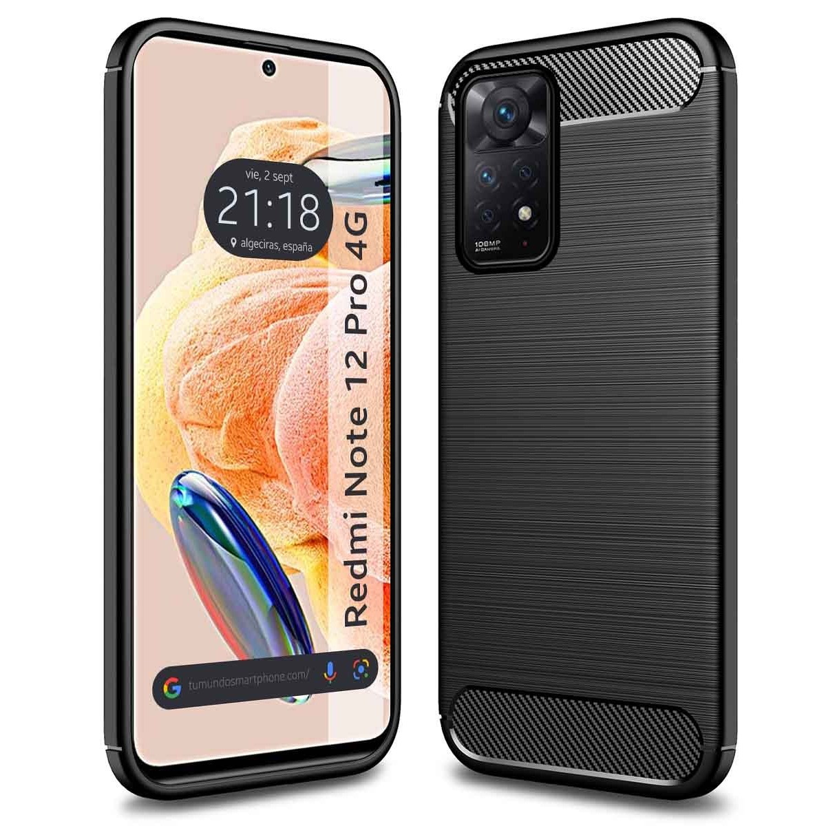 Funda Gel TPU Tipo Carbon Negra compatible con Xiaomi Redmi Note 12 Pro 4G