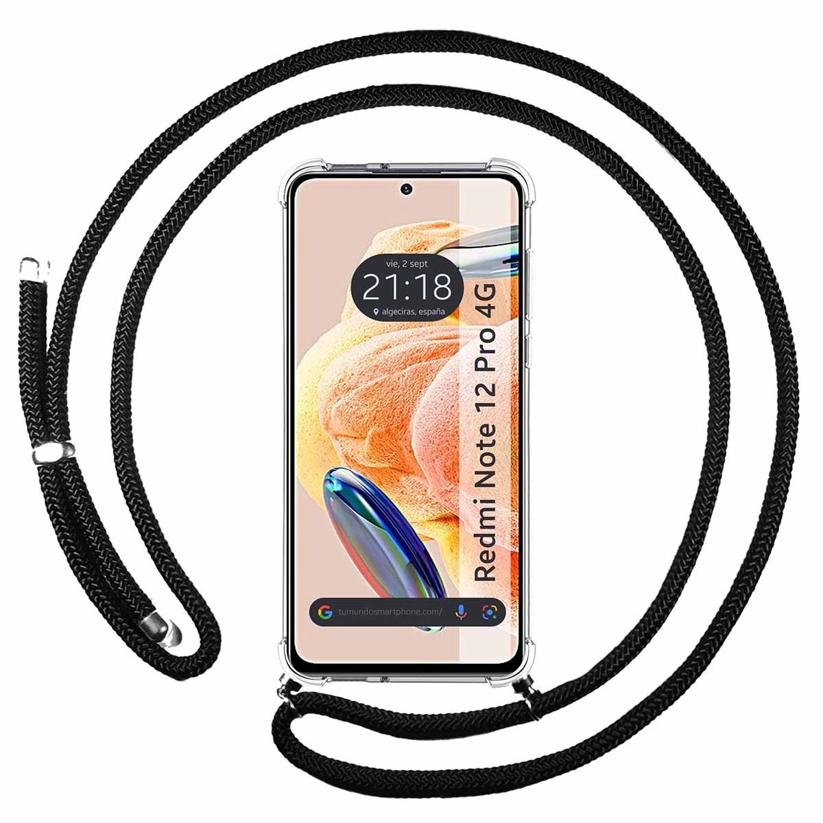 Funda Colgante Transparente compatible con Xiaomi Redmi Note 12 Pro 4G con Cordon Negro