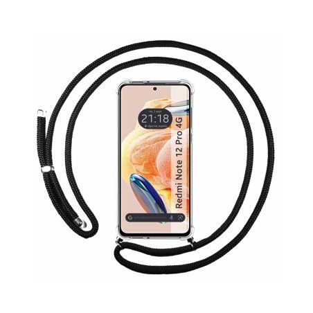 Funda Colgante Transparente compatible con Xiaomi Redmi Note 12 Pro 4G con Cordon Negro