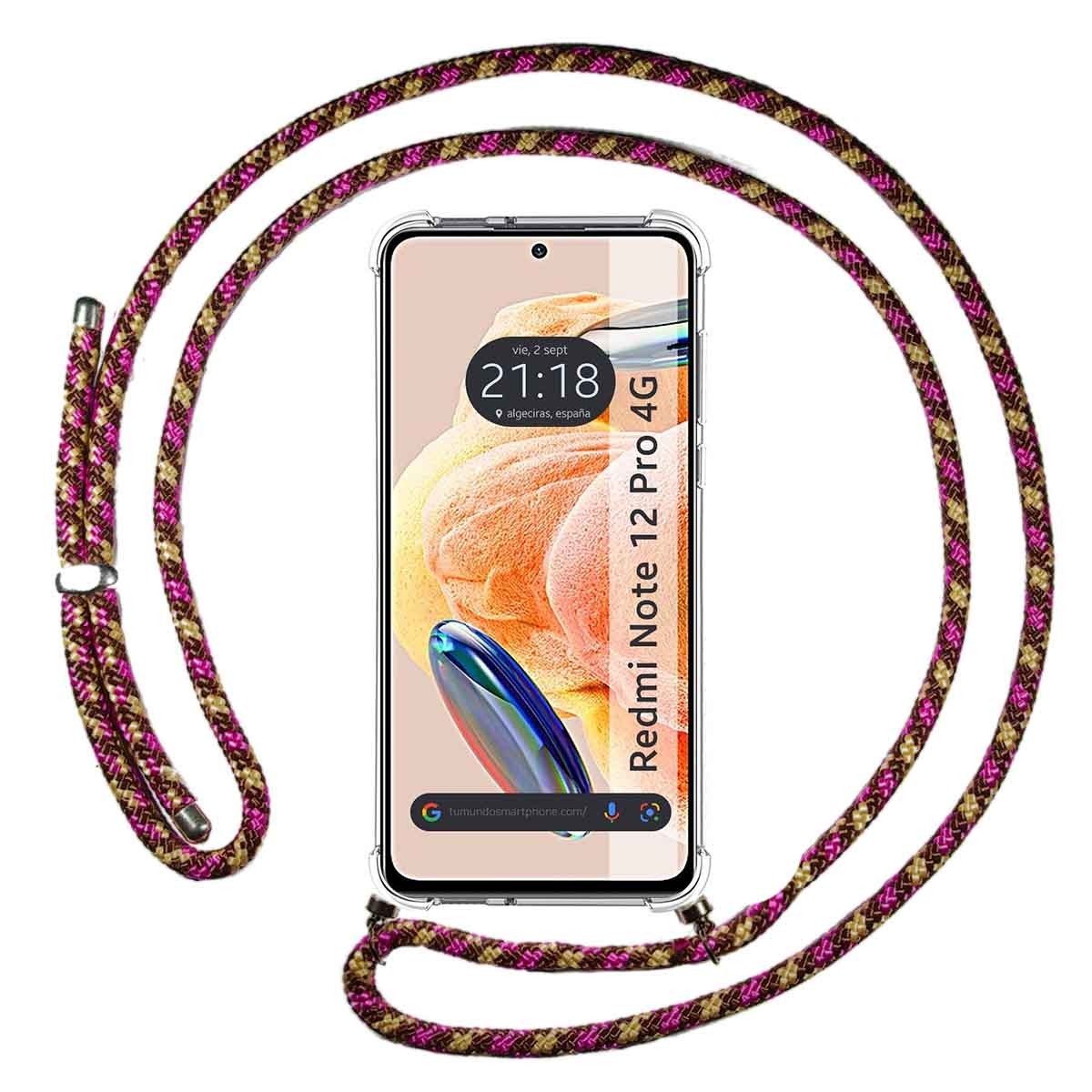 Funda Colgante Transparente compatible con Xiaomi Redmi Note 12 Pro 4G con Cordon Rosa/Dorado