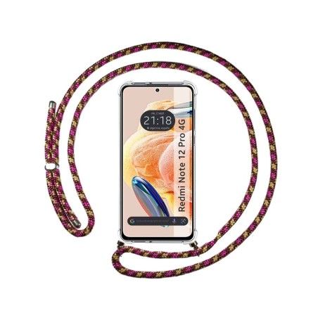 Funda Colgante Transparente compatible con Xiaomi Redmi Note 12 Pro 4G con Cordon Rosa/Dorado