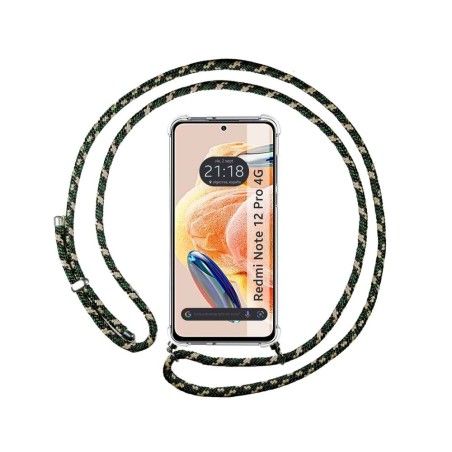 Funda Colgante Transparente compatible con Xiaomi Redmi Note 12 Pro 4G con Cordon Verde/Dorado
