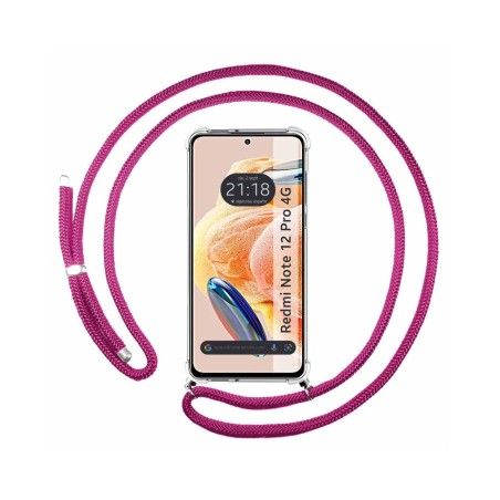 Funda Colgante Transparente compatible con Xiaomi Redmi Note 12 Pro 4G con Cordon Rosa Fucsia