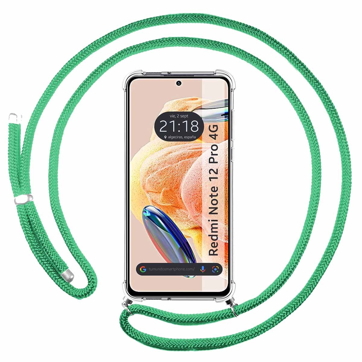 Funda Colgante Transparente compatible con Xiaomi Redmi Note 12 Pro 4G con Cordon Verde Agua