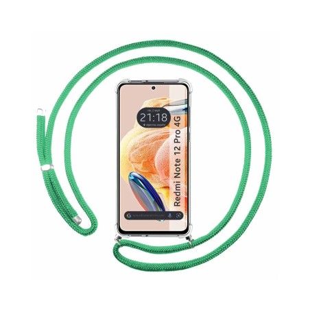 Funda Colgante Transparente compatible con Xiaomi Redmi Note 12 Pro 4G con Cordon Verde Agua