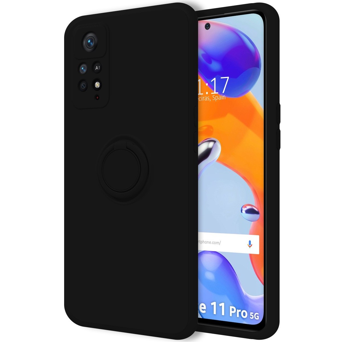 Funda Silicona Líquida Ultra Suave con Anillo compatible con Xiaomi Redmi Note 12 Pro 4G Color Negra