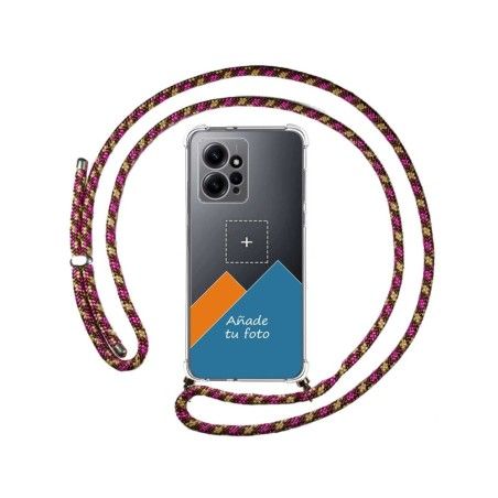 Personaliza tu Funda Colgante Transparente para Xiaomi Redmi Note 12 4G con Cordon Rosa / Dorado Dibujo Personalizada