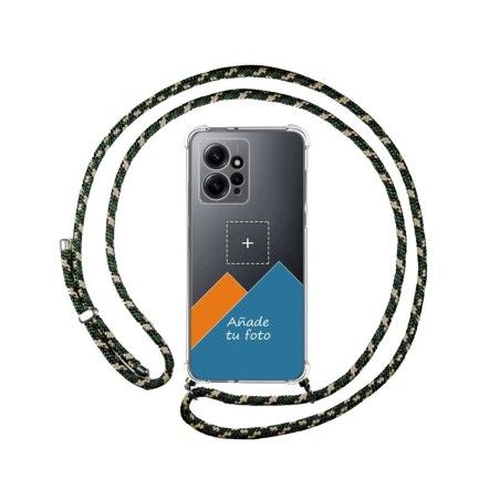 Personaliza tu Funda Colgante Transparente para Xiaomi Redmi Note 12 4G con Cordon Verde / Dorado Dibujo Personalizada