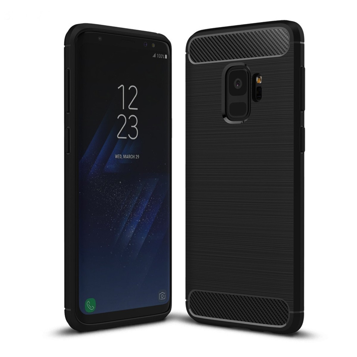 Funda Gel Tpu Tipo Carbon Negra para Samsung Galaxy S9