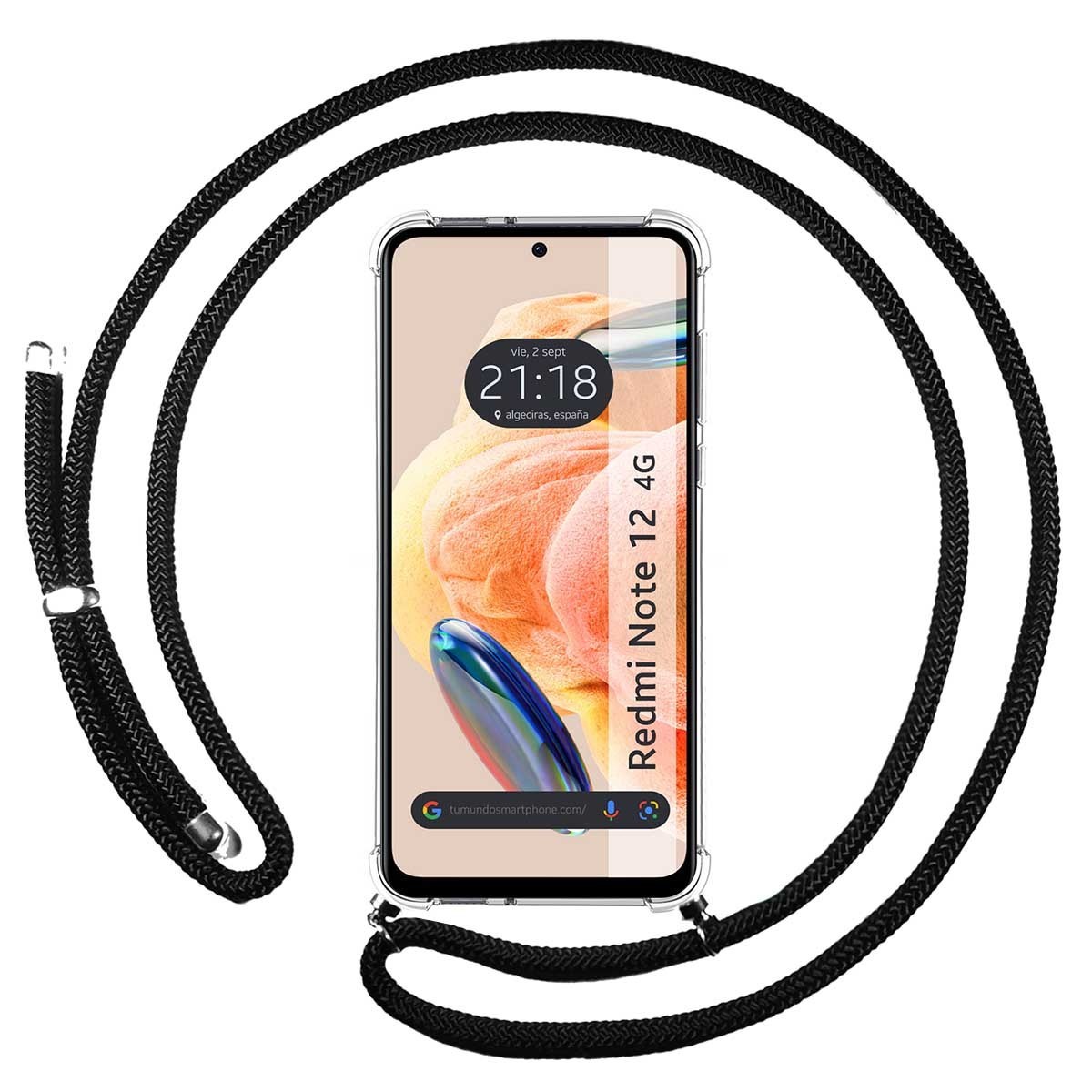 Funda Colgante Transparente compatible con Xiaomi Redmi Note 12 4G con Cordon Negro