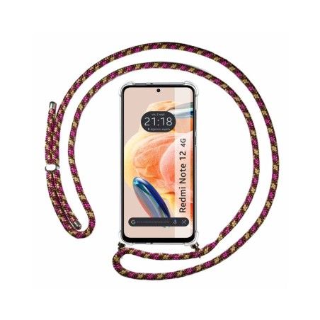 Funda Colgante Transparente compatible con Xiaomi Redmi Note 12 4G con Cordon Rosa / Dorado