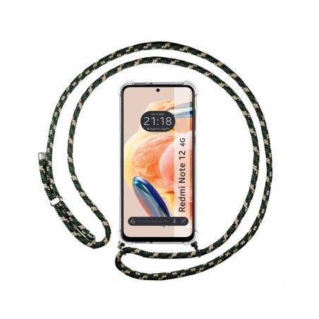 Funda Colgante Transparente compatible con Xiaomi Redmi Note 12 4G con Cordon Verde / Dorado