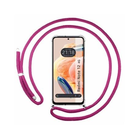 Funda Colgante Transparente compatible con Xiaomi Redmi Note 12 4G con Cordon Rosa Fucsia