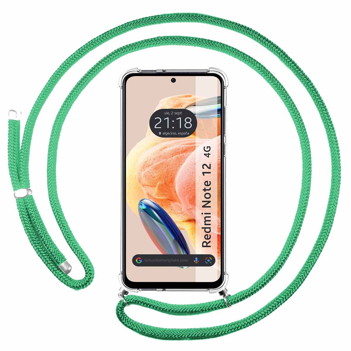 Funda Colgante Transparente compatible con Xiaomi Redmi Note 12 4G con Cordon Verde Agua
