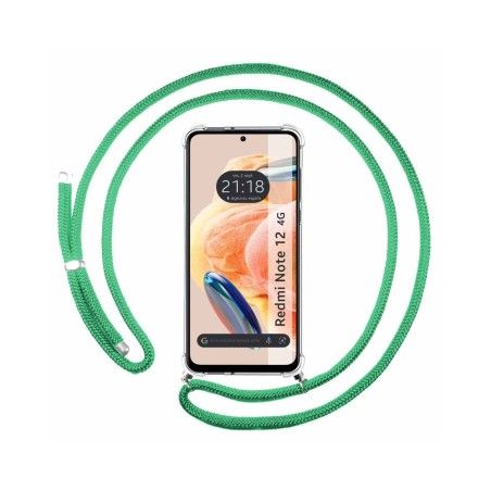 Funda Colgante Transparente compatible con Xiaomi Redmi Note 12 4G con Cordon Verde Agua