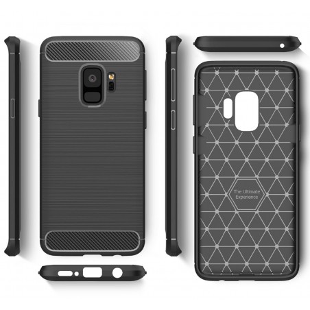 Funda Gel Tpu Tipo Carbon Negra para Samsung Galaxy S9