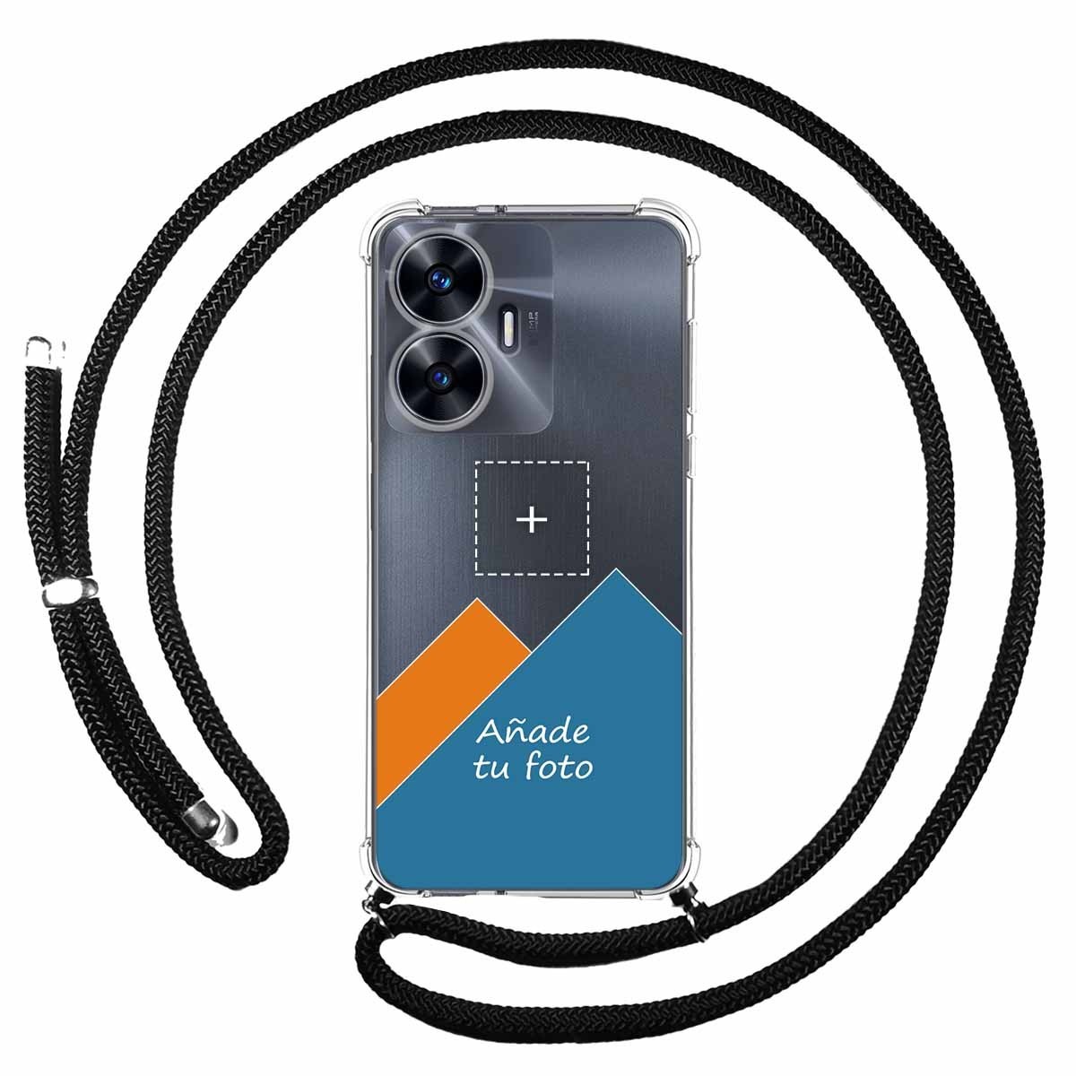 Personaliza tu Funda Colgante Transparente para Realme C55 con Cordon Negro Dibujo Personalizada