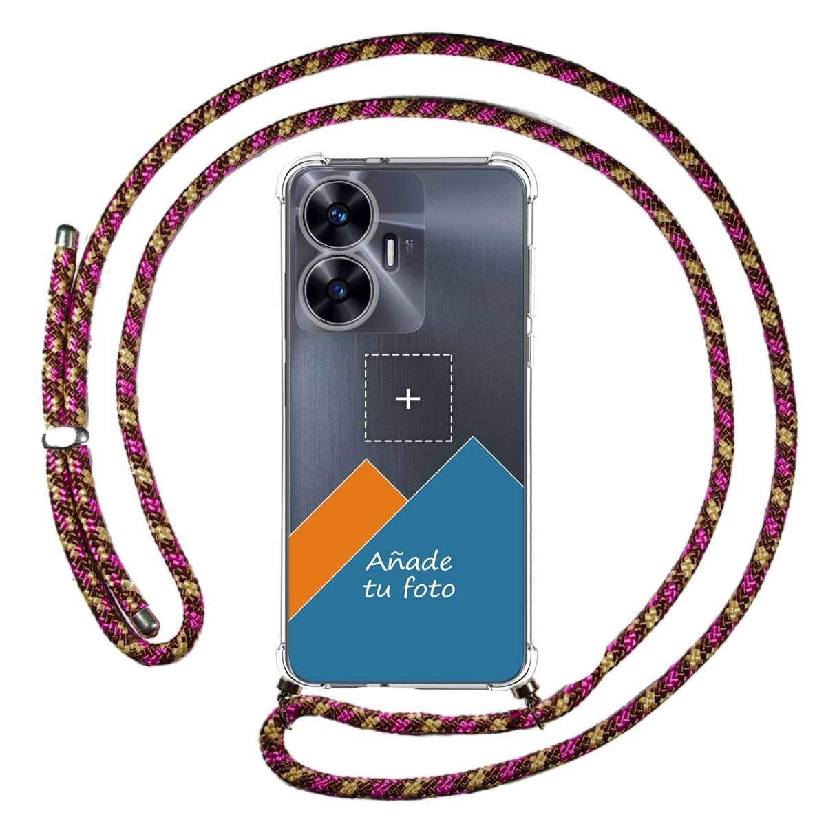 Personaliza tu Funda Colgante Transparente para Realme C55 con Cordon Rosa / Dorado Dibujo Personalizada