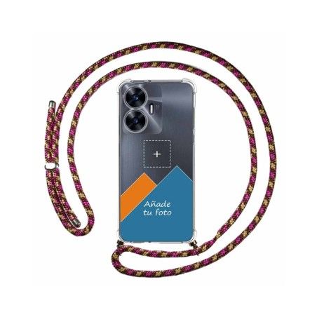 Personaliza tu Funda Colgante Transparente para Realme C55 con Cordon Rosa / Dorado Dibujo Personalizada