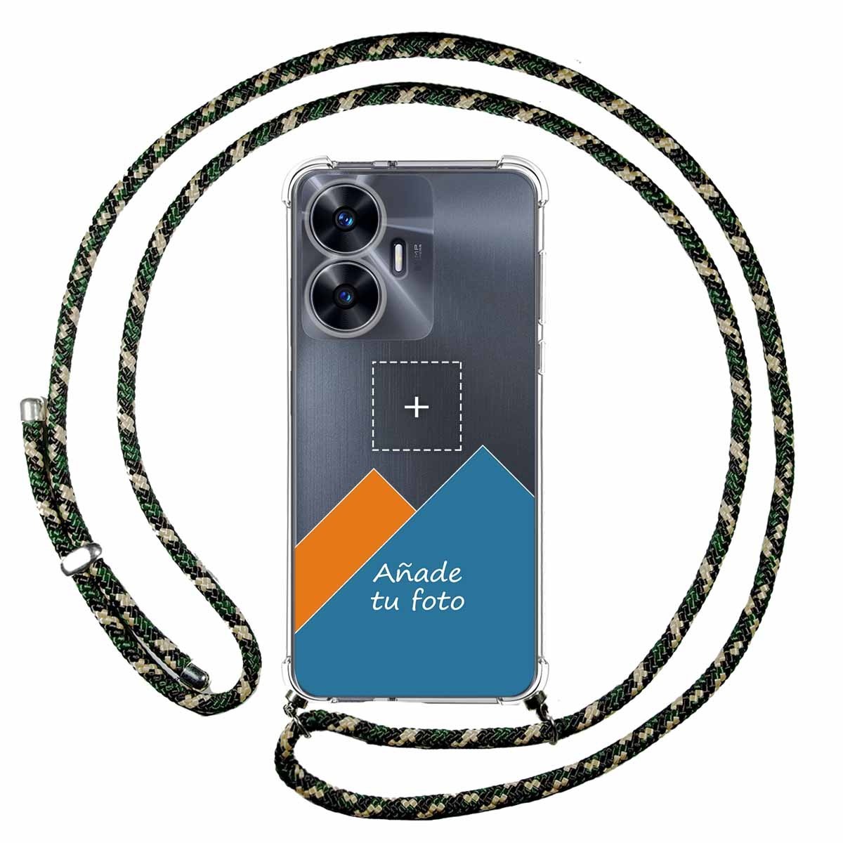 Personaliza tu Funda Colgante Transparente para Realme C55 con Cordon Verde / Dorado Dibujo Personalizada