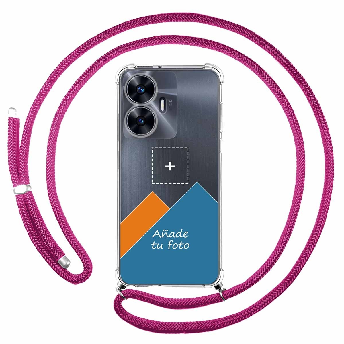 Personaliza tu Funda Colgante Transparente para Realme C55 con Cordon Rosa Fucsia Dibujo Personalizada