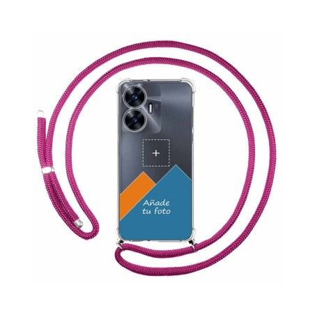 Personaliza tu Funda Colgante Transparente para Realme C55 con Cordon Rosa Fucsia Dibujo Personalizada