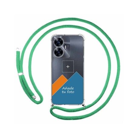 Personaliza tu Funda Colgante Transparente para Realme C55 con Cordon Verde Agua Dibujo Personalizada