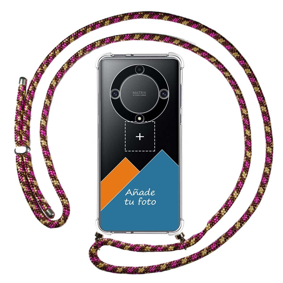 Personaliza tu Funda Colgante Transparente para Huawei Honor Magic 5 Lite 5G con Cordon Rosa / Dorado Dibujo Personalizada